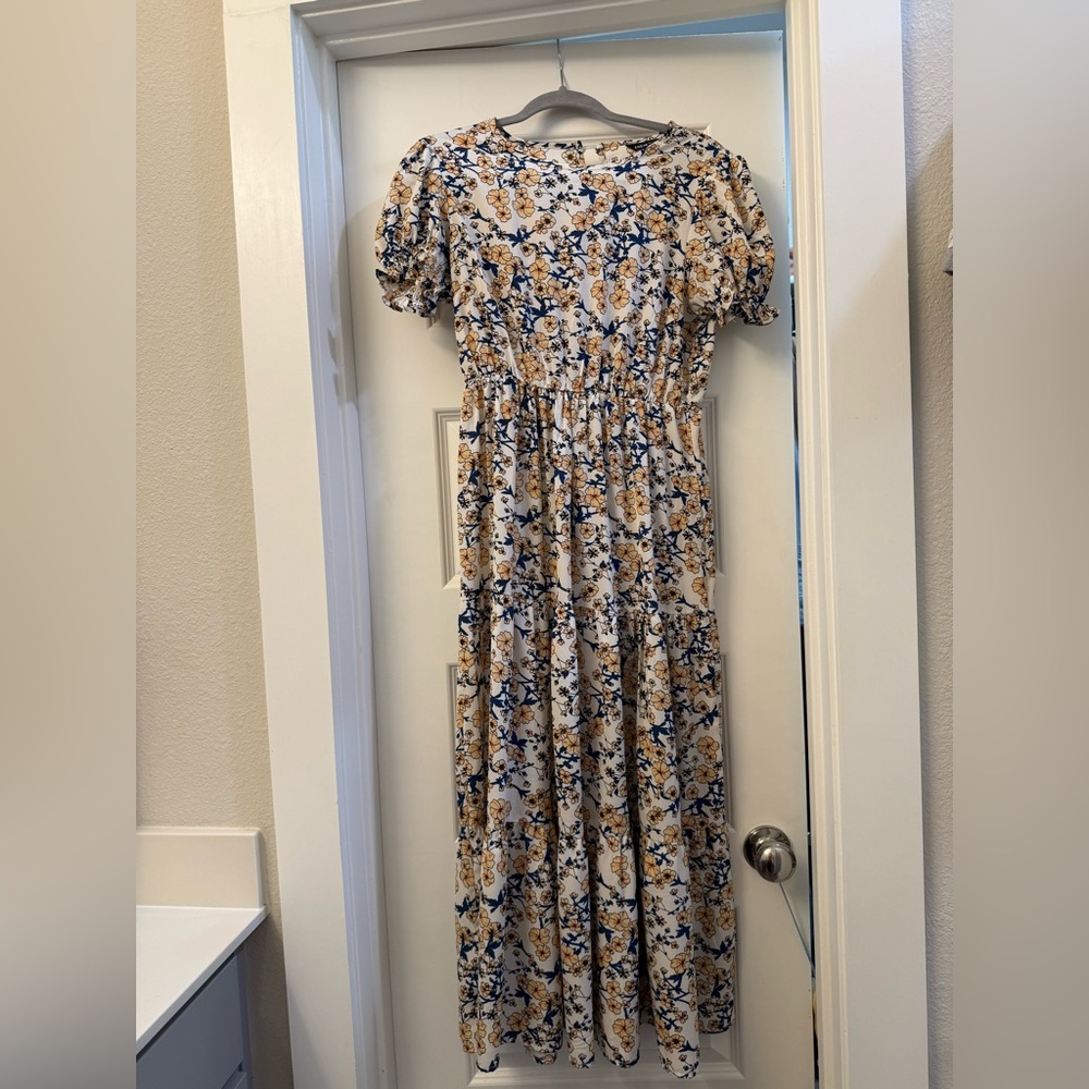 SHEIN Blue and Cream Floral Maxi Dress